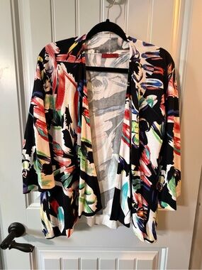 Red Floral Brushstroke Cardigan with Black & Purple Accents